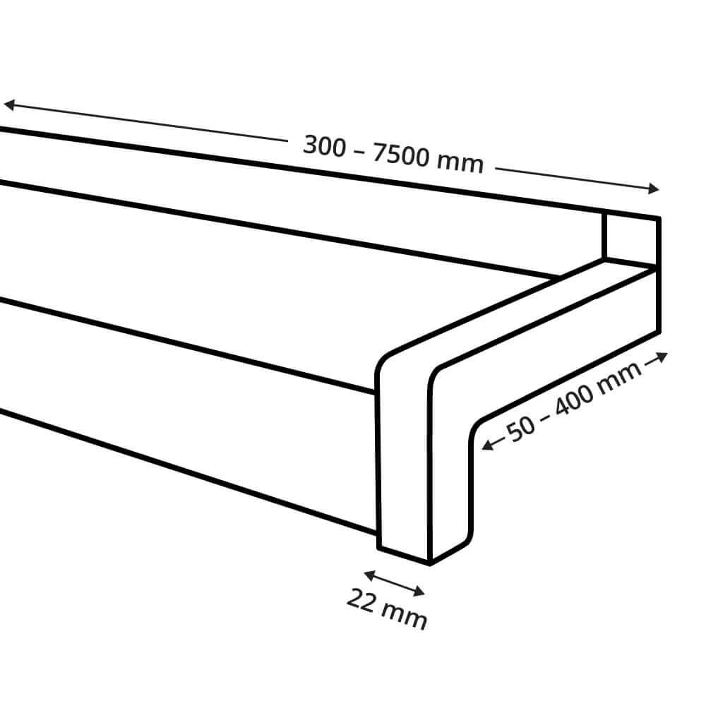 Dimensions appui de fenêtre alu blanc avec rebord latéral