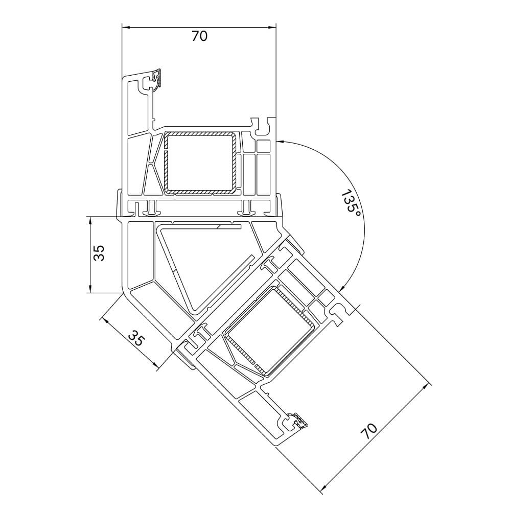 Couplage d’angle 135° pour coin extérieur