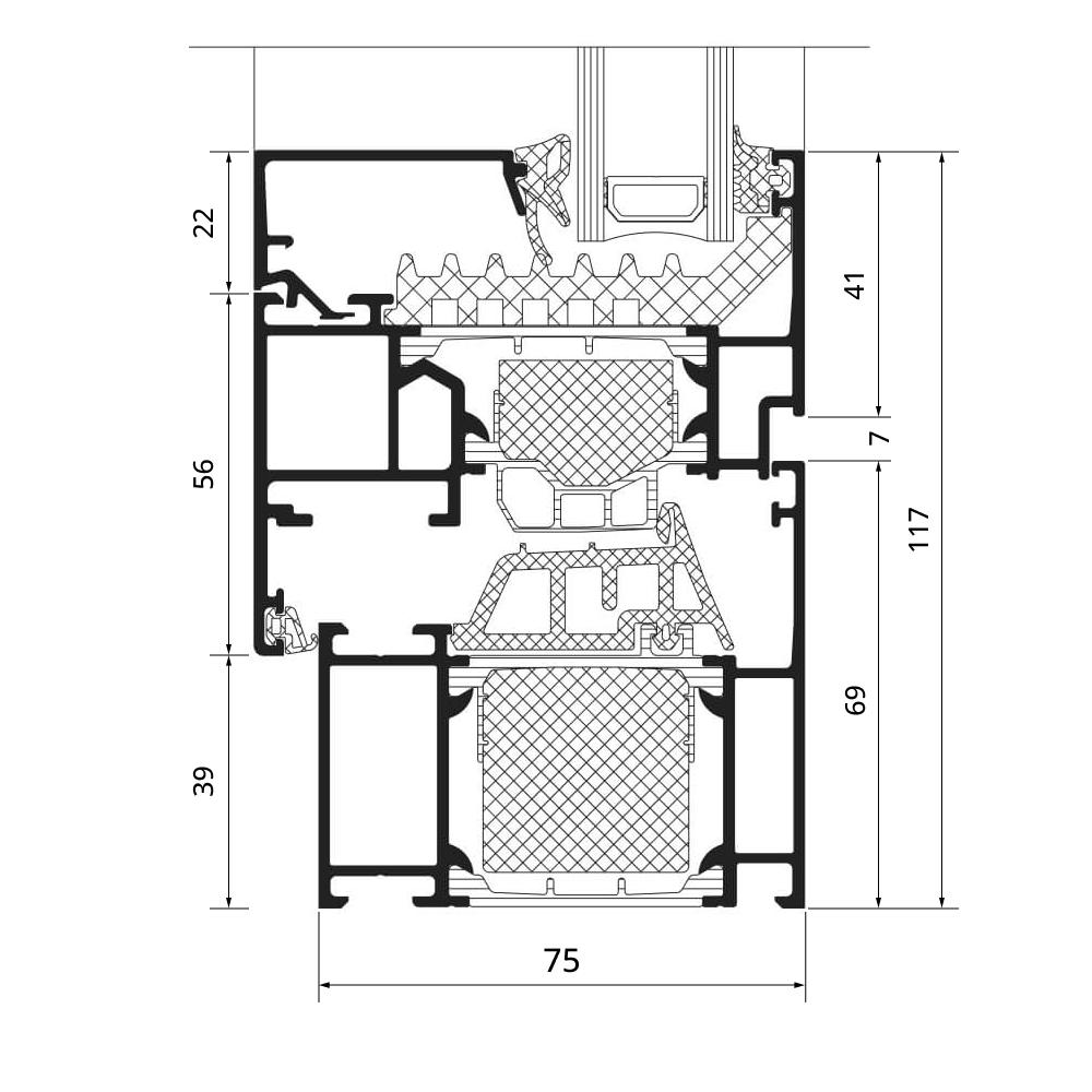 Section du profilé AWS 75.SI+